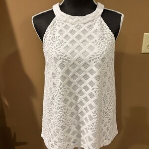Lilly Pulitzer White Lined Lace Sleeveless Top